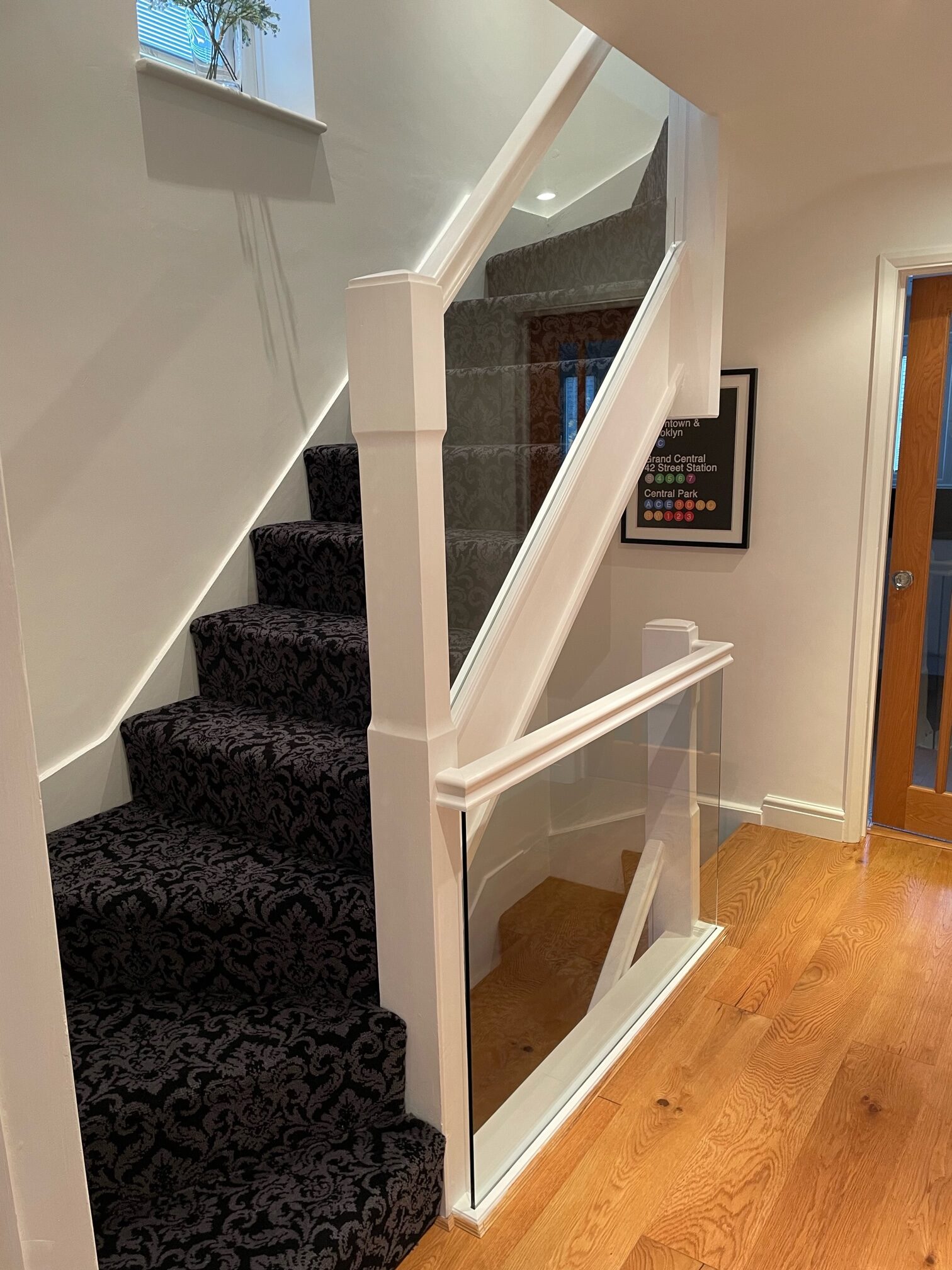 Staircases with Clamps 5 Clamp-fixed glass staircase banister infill on timber stairs