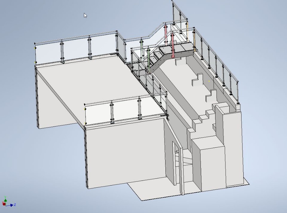Drawing of steel structure with balustrade
